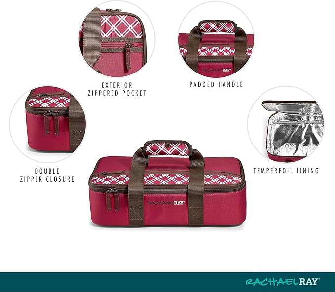 Rachael Ray Lasagna Lugger, Thermal Insulated Casserole Carrier for Hot or Cold Food, Lugger Tote for Potluck, Parties, Picnic, and Cookouts, Fits 9" x 13" Baking Dish