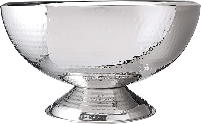 Stainless Steel Hammered Double-Walled Insulated Punch Bowl 17 Inch | 3 Gallon Footed Beverage Tub for Wine, Champagne for Parties, Weddings & Events