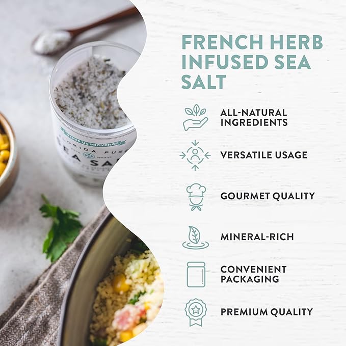 FLORIDA PURE Herbs de Provence Sea Salt - 80+ Mineral Sea Salt, Natural, Unrefined, Non Iodized - for Baking, Cooking, Seasoning & Enhancing Taste - Flaky Sea Salt (1.75 oz Jar)