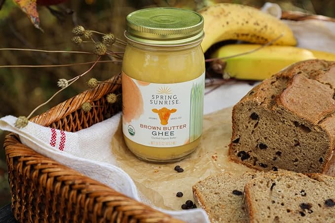 Spring Sunrise Organic Brown Ghee - Grass Fed Clarified Butter - Keto & Paleo Friendly, Lactose & Gluten Free Cooking Oil with High Smoke Point - 16 oz Jar