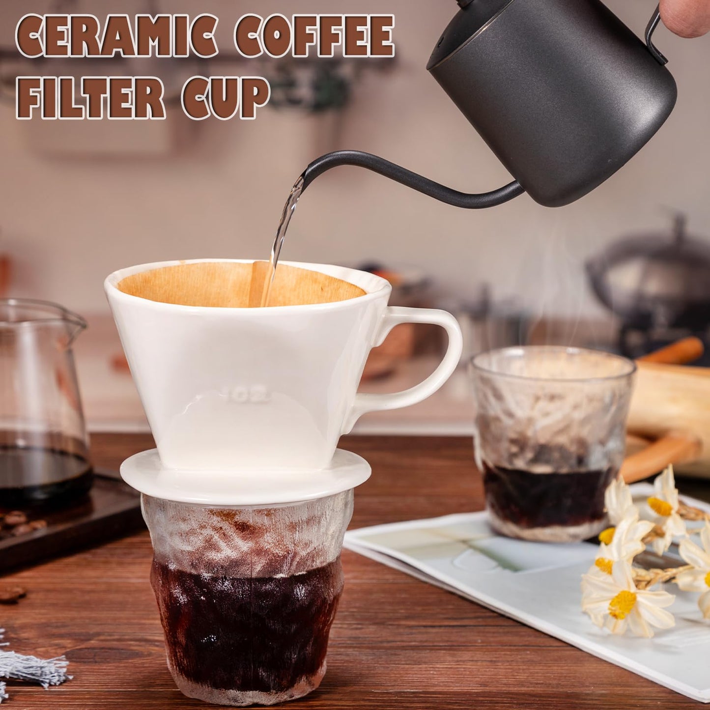 Noarixa Pour Over Coffee Dripper, Ceramic Pour Over Coffee Maker, White