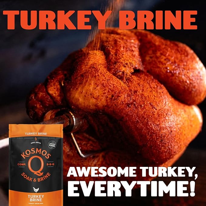 Kosmos Q Turkey Brine Soak, Brown Sugar & Worcestershire Spice Mix for Whole, Smoked, Oven Roasted or Fried Turkey, Locks In Juicy Moisture & Savory Flavor, Easy 1 Cup per Gallon Directions, 16 Oz Bag