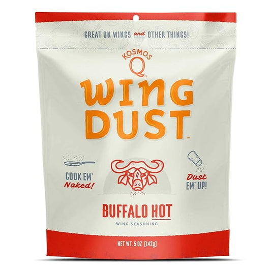 Kosmos Q Hot Buffalo Wing Dust, Spicy Chicken Wing Seasoning Powder for Wings, Popcorn, Fries & More, Bold Buffalo Flavor with Cayenne, Garlic, Blue Cheese, Dry Rub Dust for Grilling, 5 Oz Bag