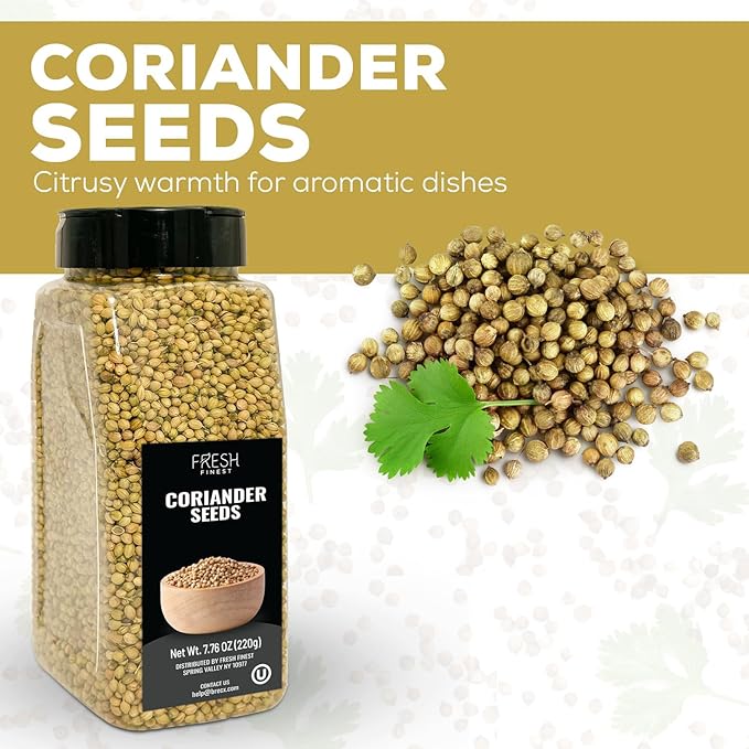 Fresh Finest Coriander Seeds Whole - Kosher, Natural and Freshly Packed spices Best for Cooking and Food Flavoring 7.76oz (220g)