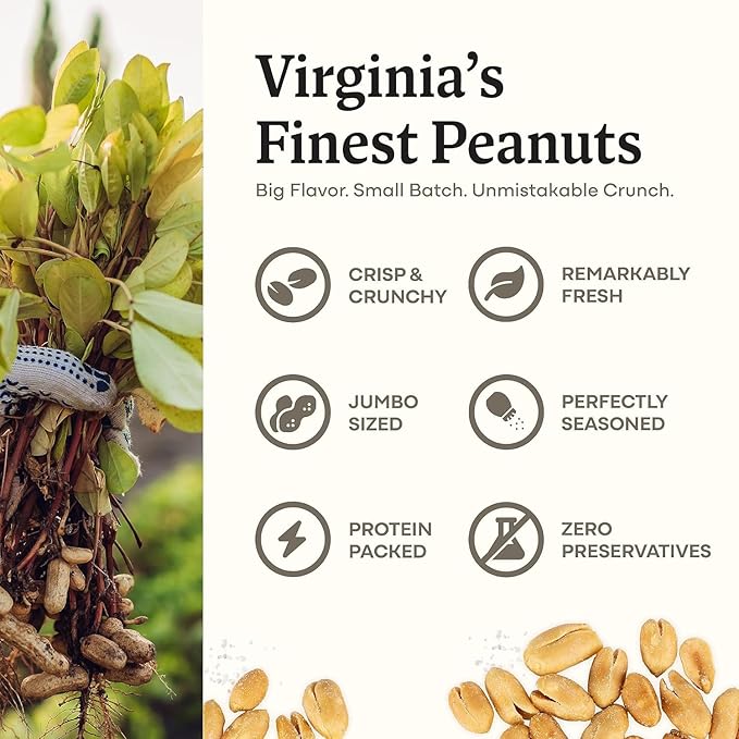 Belmont Peanuts Gourmet Sea-Salted Virginia Peanuts, 20 oz (2 Pack) ??Only 3 Simple Ingredients, No Preservatives, 7g Protein ??A Premium, Salty, Crunchy, Hand Seasoned Snack