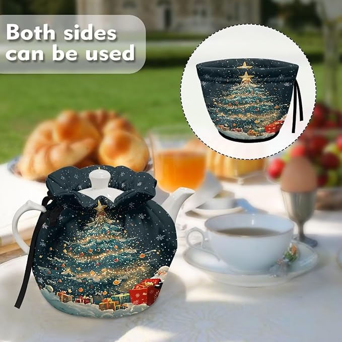 Christmas Tree and Santa Claus Tea Kettle Dust Cover Santa Claus Tea Insulated Cosy for Home Decor Tea Cozies Covers for Breakfast Warmer Tea Kettle Quilt for Hotel Restaurant Tea Party