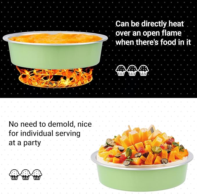 Beasea Disposable Aluminum Ramekins, 200 Pack 4 Inch 7.3oz 215ml Disposable Baking Foil Cups No Lids Mini Ramekin Cup Cupcake Aluminum Baking Cups for Party - Pea Green