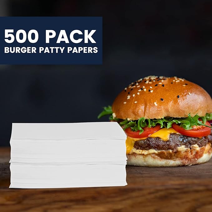 Yenmoz 500 PCS Hamburger Patty Paper White Square Parchment Paper Non-Stick Food Grade Burger Paper Sheets 4.75 x 4.75 Inch for Preparing and Storaging Patties Bakings and More
