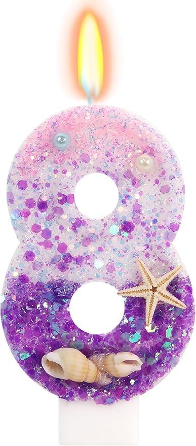 Purple Mermaid Party Number 8 Cake Candles, 2.76 inch Birthday Candle, Cake Topper Decoration for Birthday Party (Number 8)