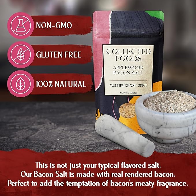 Premium Applewood Smoked Bacon Salt Seasoning - Real Bacon Seasoning Salt - Perfect for seasoning meats, eggs, baked potatoes, vegetables, soups, and more (1 Package)
