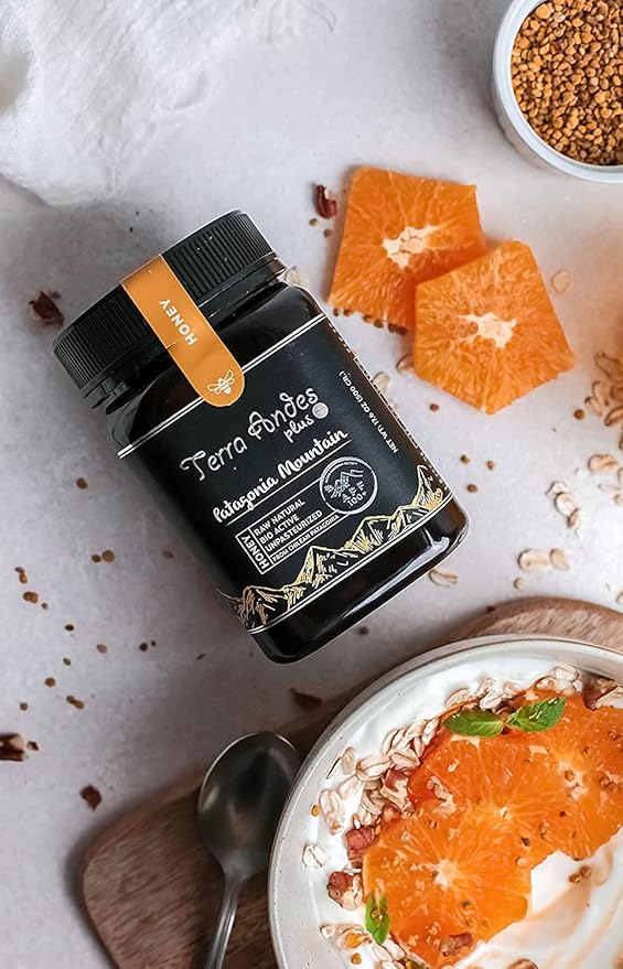 Patagonia Mountain Honey APF 200+ by TERRA ANDES PLUS | Raw natural organic honey. Highest bioactive grade. Made in Chilean Patagonia. 100% pure. NON Gmo. Awarded worldwide. Unfiltered Honey, 17.6 oz