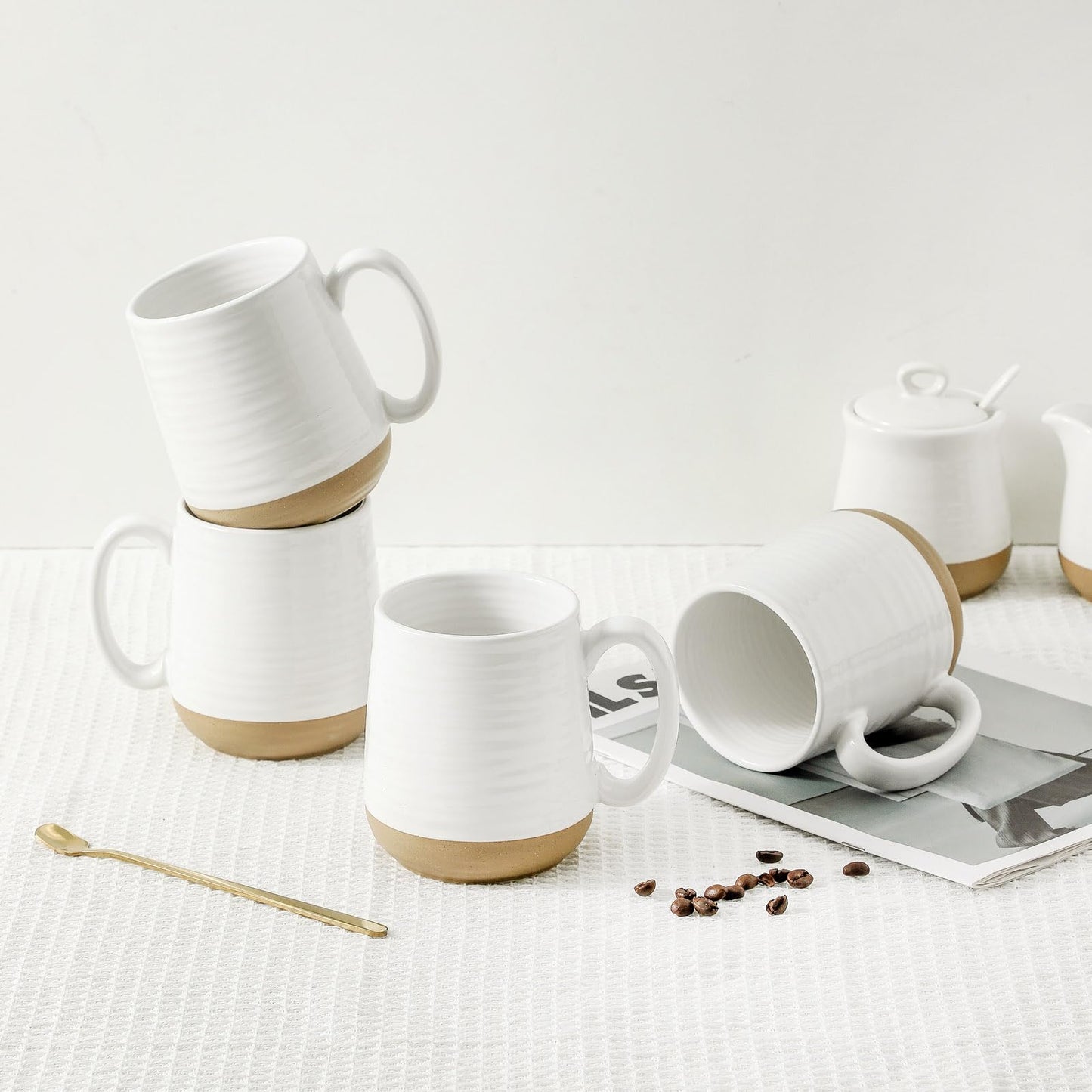 HASENSE Coffee Mugs Set of 4, 15oz Ceramic Coffee Cups with Handle, Two-Tone Design for Cappuccino