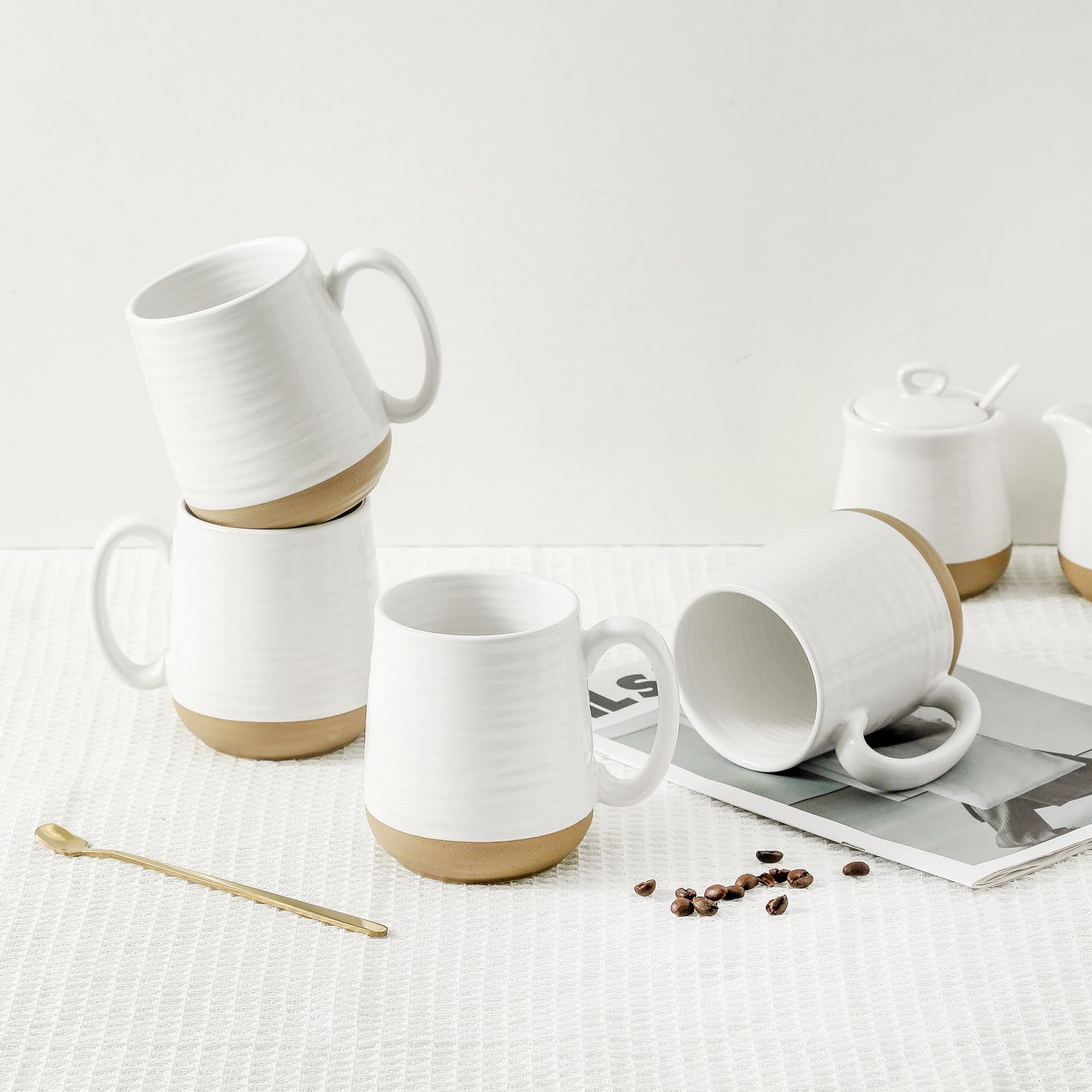 HASENSE Coffee Mugs Set of 4, 15oz Ceramic Coffee Cups with Handle, Two-Tone Design for Cappuccino