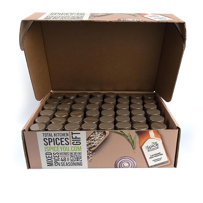 iSpice 48-Pack Starter Spice Set ??Essential Herbs, Spices & Seasonings for Cooking ??Kitchen Gift Set for Home Cooks ??All-Natural, Kosher, Non-GMO (Total Kitchen)