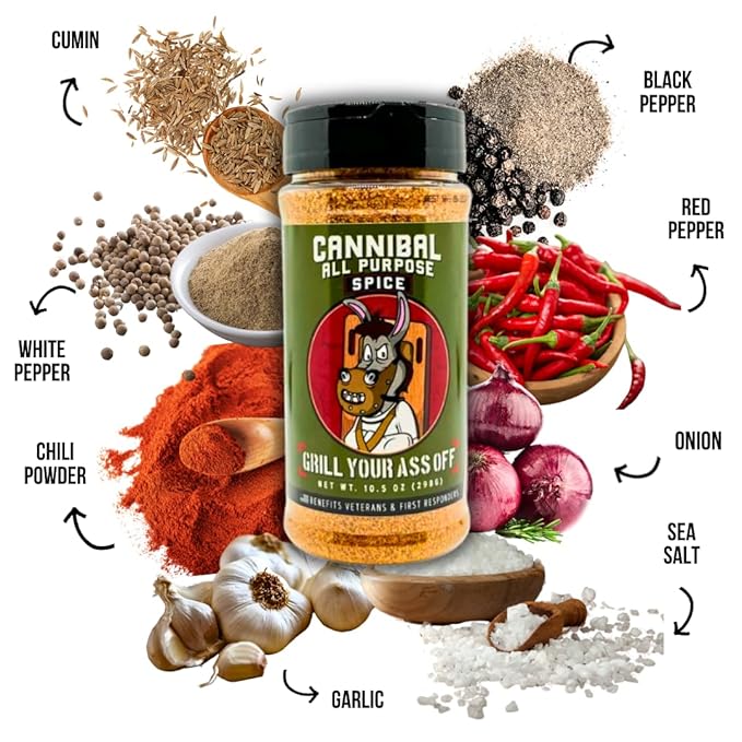 GYAO Cannibal BBQ Seasoning – 10oz Chili-Based Southern Texas BBQ Rub for Steak, Beef & Burgers – MSG & Gluten Free – USA Made & Veteran Owned