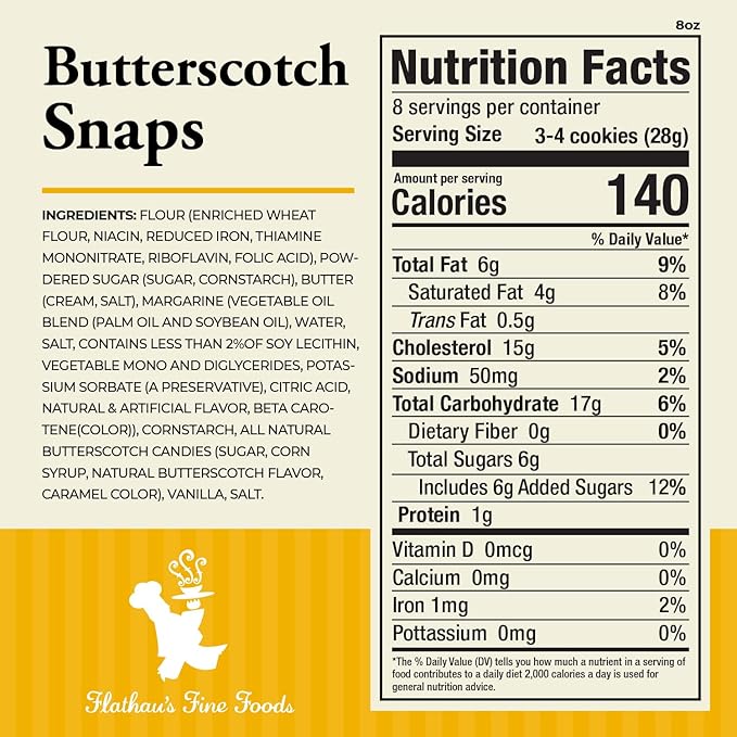 Flathau?셲 Fine Foods, Gourmet Shortbread Cookies, Handcrafted All Natural Artisan Bites, Southern-Baked Sweet Snaps with a Buttery Finish (Pack of 3, Butterscotch)