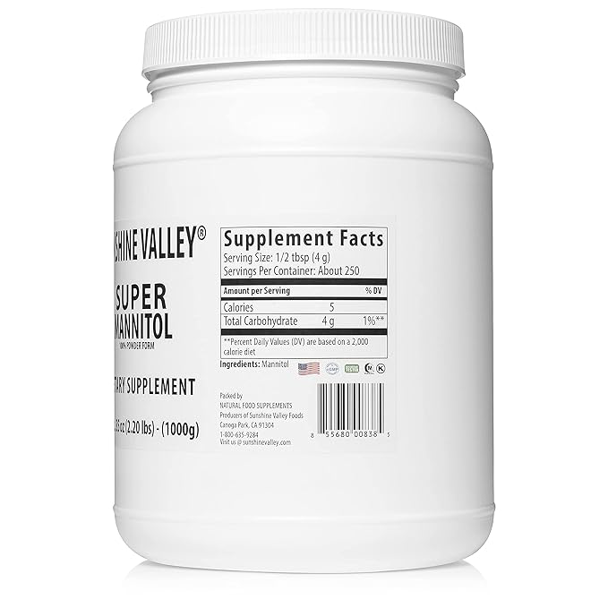 Sunshine Valley짰 Super Mannitol Powder, Natural & Healthy Artificial Sweetener, Ultra-Pure Sugar Substitute, Low Glycemic Dietary Supplement (35 Fl oz)