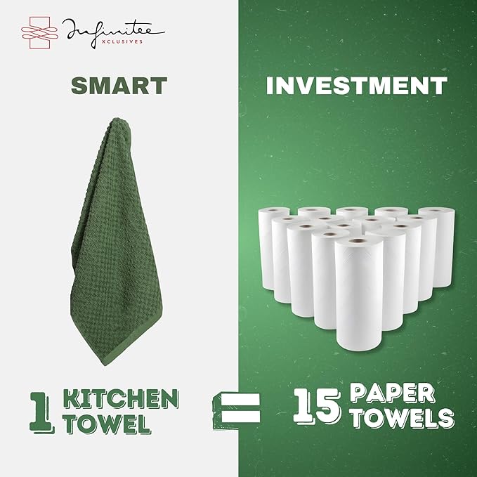 Infinitee Xclusives Premium Kitchen Towels - [Pack of 12] 100% Cotton Kitchen Hand Towels (15 x 25 Inches) - Dish Towels for Kitchen |Sturdy Green|
