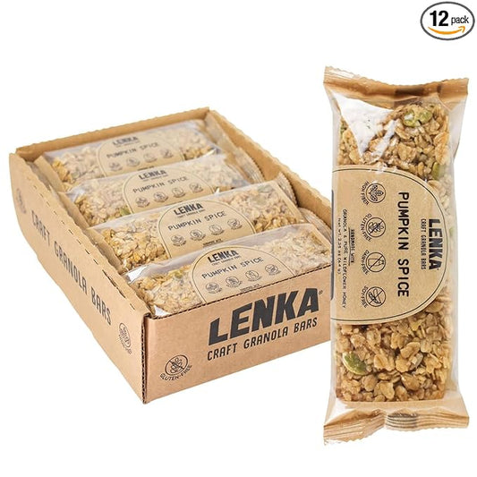 Lenka Bars - Pumpkin Spice Snack Bars, Gluten Free, High Fiber, Kosher, Wholesome, No Artificial Flavors, Individually Wrapped - 12 Pack