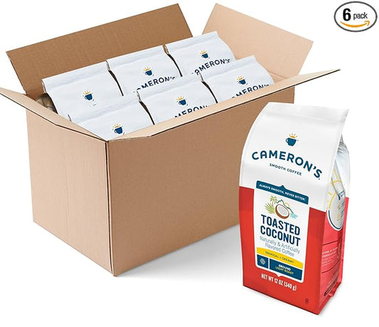 Cameron's Coffee Roasted Ground Coffee Bag, Toasted Coconut Flavored, 12 Ounce, (Pack of 6)