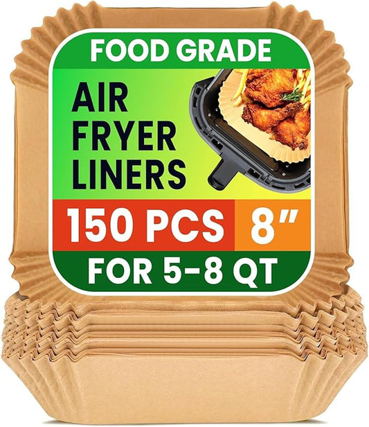150-Piece 8.7" Square Disposable Parchment Liners ??Non-Stick Paper for Air Fryers, Perfect for Baking, Roasting & Microwave Use