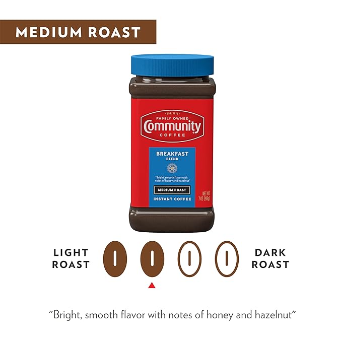 Community Coffee Breakfast Blend Instant Coffee, Medium Roast, 7 oz Jar (Pack of 1)