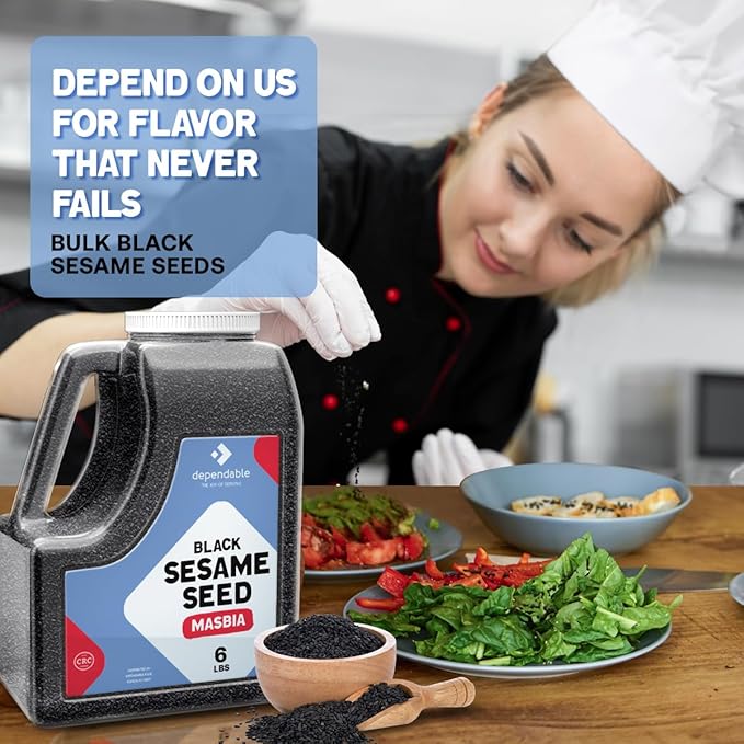 Dependable Food Black Sesame Seeds -6 Lb. Jar- Kosher, Bulk - Perfect for Chefs, Restaurants & Culinary Enthusiasts - Natural & Non GMO - 100% Sesame Seeds - Great for Sushi, Desserts & Baked Goods