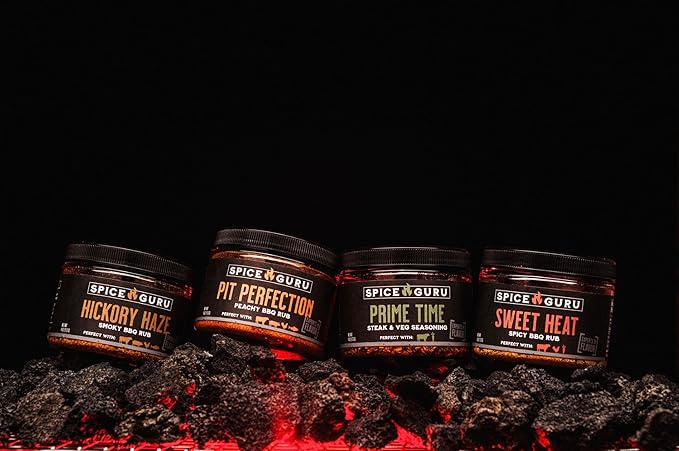 Spice Guru BBQ Rub Set - 4 Flavor BBQ Seasoning/Rubs Great FathersDay Gifts for Dad or Husband - Grilling Gifts for Men - Birthday Gift for Men - Barbecue Grilling Accessories - Meat Seasonings