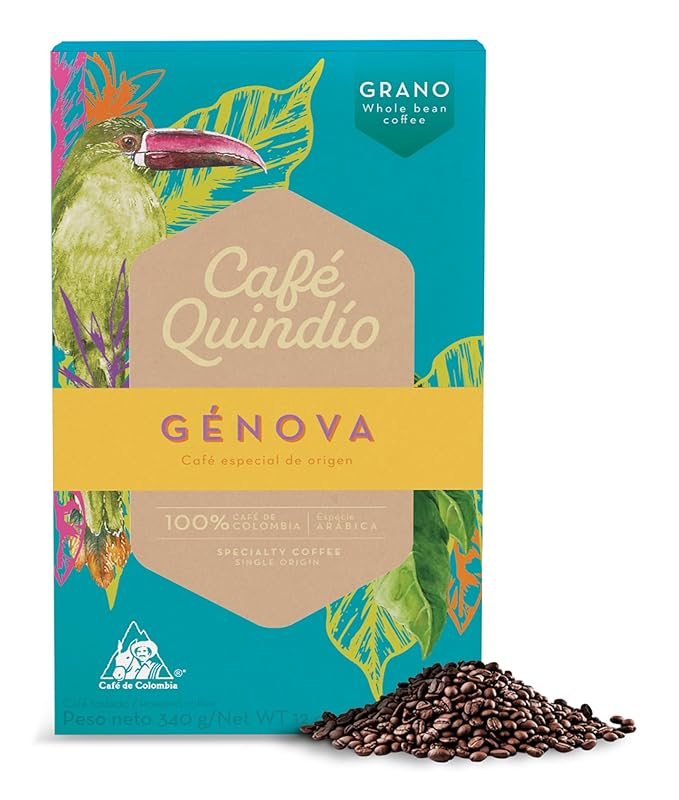 Cafe Quindio Genova Single Origin - Medium Roast 100% Colombian Excelso Whole Bean Arabica Coffee - 12 Ounce Bag (340g)