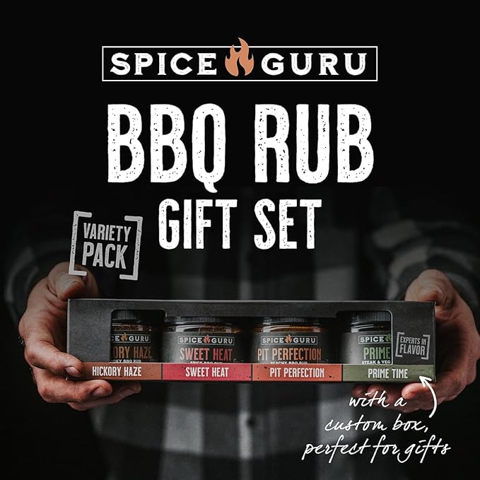 Spice Guru BBQ Rub Set - 4 Flavor BBQ Seasoning/Rubs Great FathersDay Gifts for Dad or Husband - Grilling Gifts for Men - Birthday Gift for Men - Barbecue Grilling Accessories - Meat Seasonings