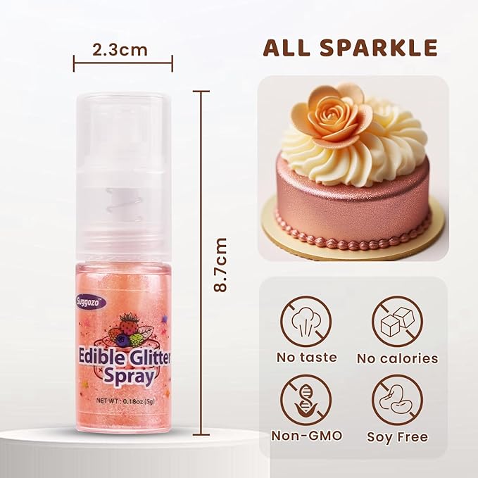 Shimmer Rose Gold Edible Glitter Spray, 5g Edible Glitter for Cocktails, Drinks, Luster Dust Edible for Cake Decorating, Baking, Chocolate, Strawberry, Food Grade