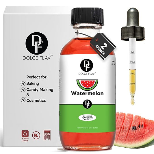 Dolce Flav Watermelon Extract ??2 Ounce Oil-Soluble Kosher, Sugar-Free, Concentrated Juicy Watermelon Flavoring for Baking, Chocolates & Desserts, Includes Measured Dropper