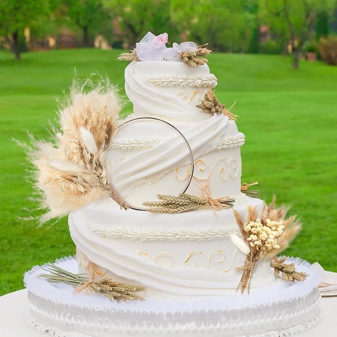 Sinmoe 2 Pcs Boho Cake Topper Decorations Cake Topper Wreath Hoop Decor Various Dried Flower Pampas Grass Decor for Bohemian Birthday Wedding Bridal Party Decorations Supplies (Elegant Style)