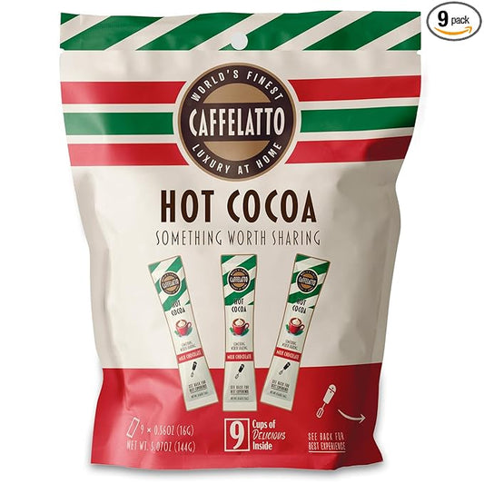 Caffelatto Milk Chocolate Hot Cocoa, Gourmet Single Serve Sticks, Made for Milk Frothers, Add Your Own Milk, Simple Ingredients and Easily Customized, 9 Pack