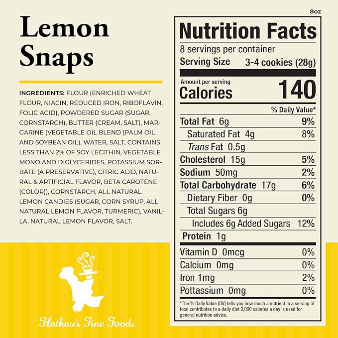Flathau?셲 Fine Foods, Gourmet Shortbread Cookies, Handcrafted All Natural Artisan Bites, Southern-Baked Sweet Snaps with a Buttery Finish (Pack of 3, Lemon)