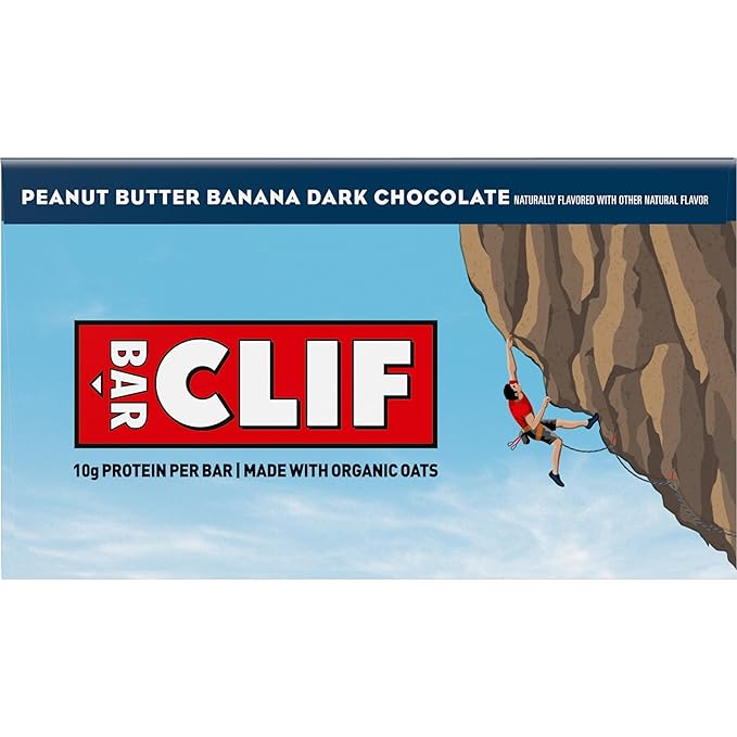 CLIF BAR - Peanut Butter Banana with Dark Chocolate Flavor - Made with Organic Oats - Energy Bars - Non-GMO - Plant Based Protein Bars (10 Pack)