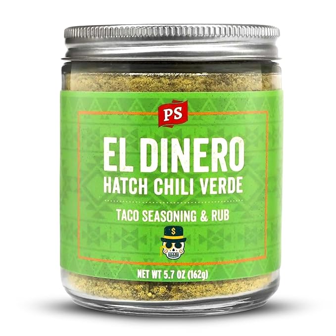 PS Seasoning El Dinero Taco Seasoning Mix - Hatch Chili Verde and Jalapeno Blend, Dry BBQ Rub for Tacos, Beans, Casserole, Chicken, Pork, Beef - Mexican Seasoning BBQ Rub for Smoking and Grilling