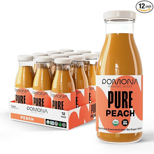 Pomona Organic Peach Juice (Pack of 12), Cold Pressed USDA Organic Juices, 100% Peaches, No Added