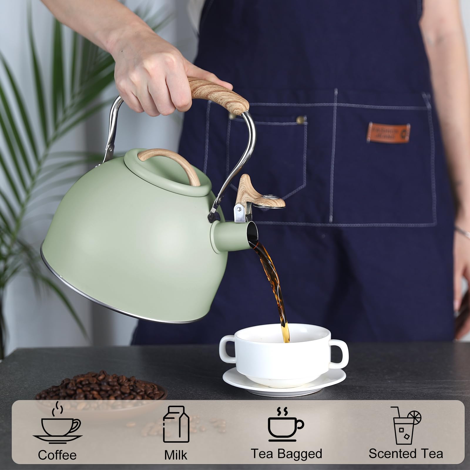 Tea Kettle, Vegoran 100 OZ / 3 Liter Whistling Tea Kettle, Tea Pots for Stove Top Food Grade