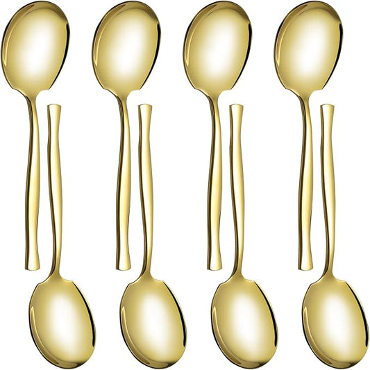 8-Piece Stainless Steel Buffet Banquet Serving Spoons, Gold Large Serving Spoon