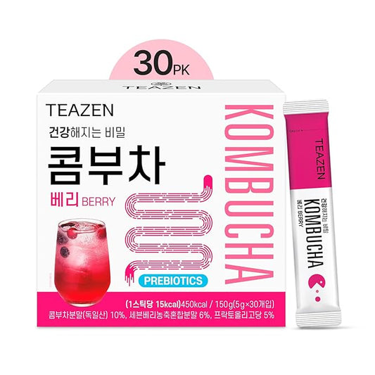 TEAZEN Berry Kombucha Tea, Hydration Drink Mix, Sugar Free, Live Probiotics & Prebiotics, 30