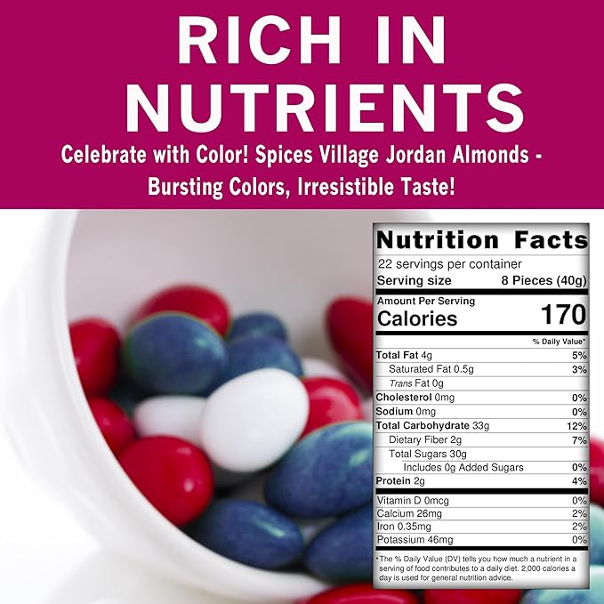 Spices Village Patriotic Jordan Almonds, July 4th Mix, Red White and Blue Candied Almonds, 32 oz, Perfect for Parties, Favors, and Gifting, Kosher Certified