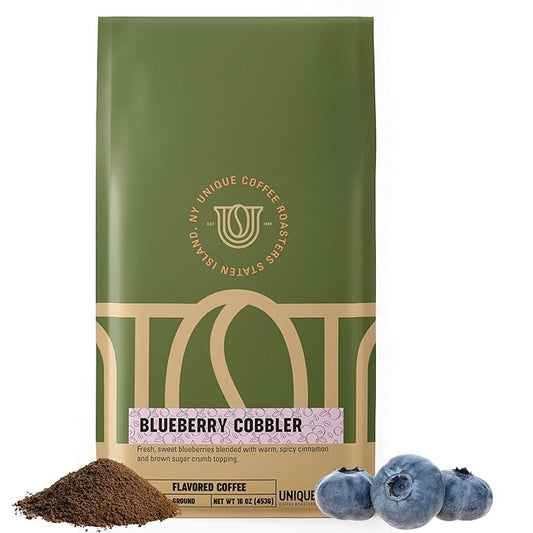 Blueberry Cobbler Flavored Ground Coffee, 1 LB (16 oz) bag, Medium Roast, 100% Arabica Premium Quality Flavor