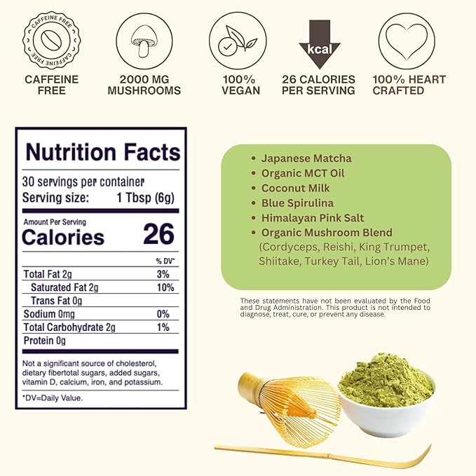 SAYUU Mushroom Matcha Coffee Powder ??Instant coffee Blend with Functional Mushrooms for Calm Focus, Stamina, and Immune Support - 30 Servings