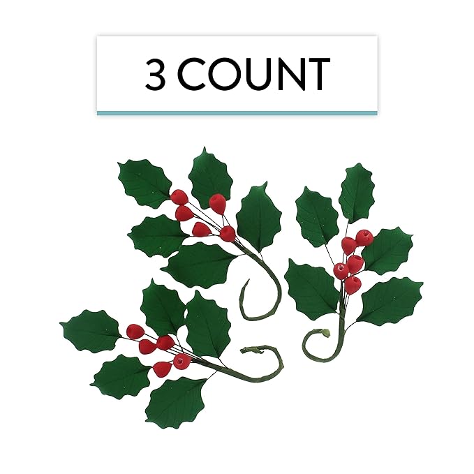 Global Sugar Art Christmas Cake Holly, 5 Leaf Sugar Cake Flower Spray, 3 Count by Chef Alan Tetreault