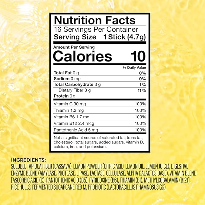 VitaCup Super H2O Bloating Relief and Digestive Health Drink Mix Packets, Probiotics, Prebiotics, C & B Vitamins, Lemon Flavor Water Enhancer Packets, 32 ct