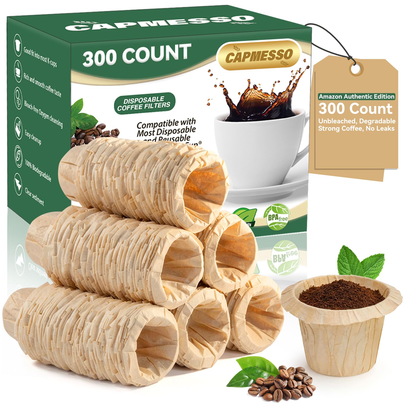 CAPMESSO Disposable Coffee Paper Filters Replacement Keurg Filter Compatible with Reusable Single