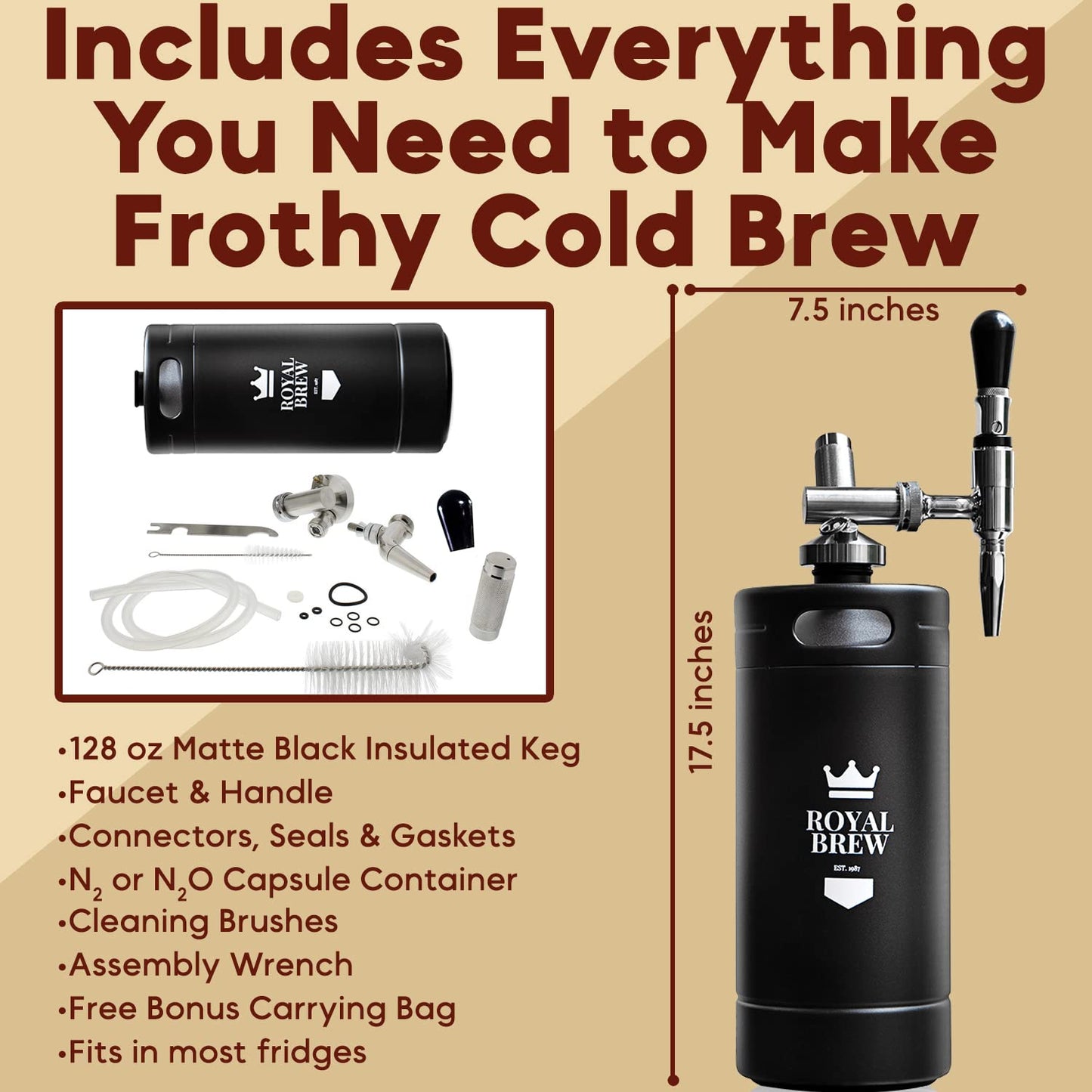 The Original Royal Brew Nitro Cold Brew Coffee Maker - Gift for Coffee Lovers -128 oz Extra Large