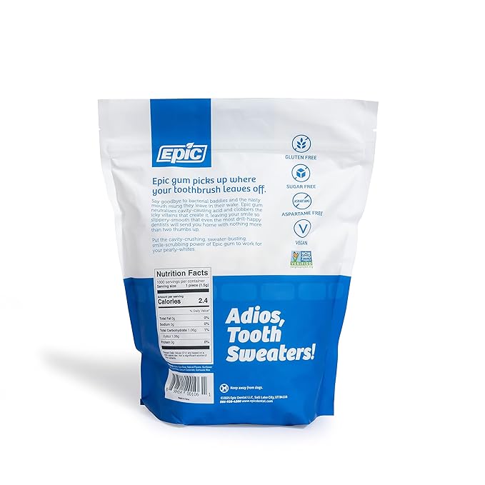 Epic 100% Xylitol Peppermint Chewing Gum - Sugar Free, Aspartame Free Dental Gum - Supports Oral Health & Fresh Breath - 1000 Pieces