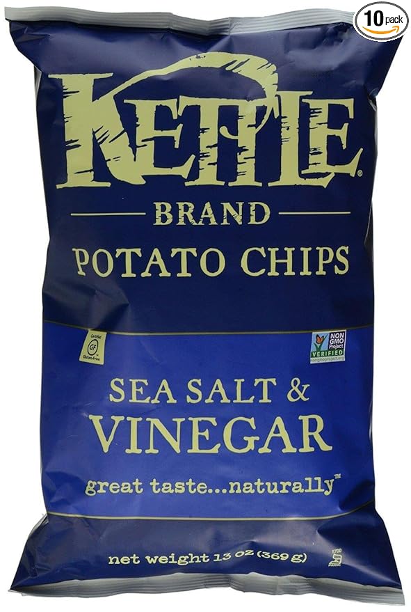 Kettle Brand Potato Chips, Sea Salt and Vinegar, 13 Ounce (Pack of 10)